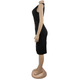 EVE Single Breasted Solid Color Sleeveless Midi Dress BY-7623