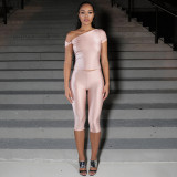 EVE Slash Shoulder Sold Color Top Seven-Tenths Pants Suit MXBF-J25ST489