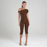 EVE Slash Shoulder Sold Color Top Seven-Tenths Pants Suit MXBF-J25ST489