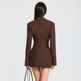 EVE Deep V Neck Long Sleeve Ruched Mini Dress GAXB-W535DS