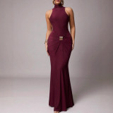 EVE Sleeveless Ruched Backless Maxi Dress GAXB-W505DS