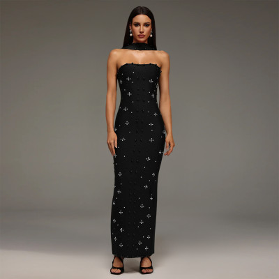EVE Hot Drill Wrap Chest Slim Maxi Dress BY-7625