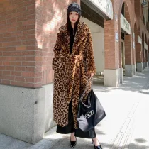EVE Plus Size Faux fur Leopard-Print Rabbit Fur Extra-Long Coat HHMY-PO1022