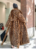 EVE Plus Size Faux fur Leopard-Print Rabbit Fur Extra-Long Coat HHMY-PO1022