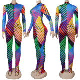 EVE Zipper Print Long Sleeve Jumpsuit(Attach Mask) FSXF-F224