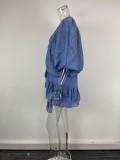 EVE Plus Size Solid Color Ruffles Lantern Sleeve Mini Dress GHHE-29523