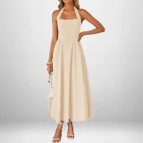 EVE Plus Size Solid Color Halterneck Maxi Dress GHHE-29325