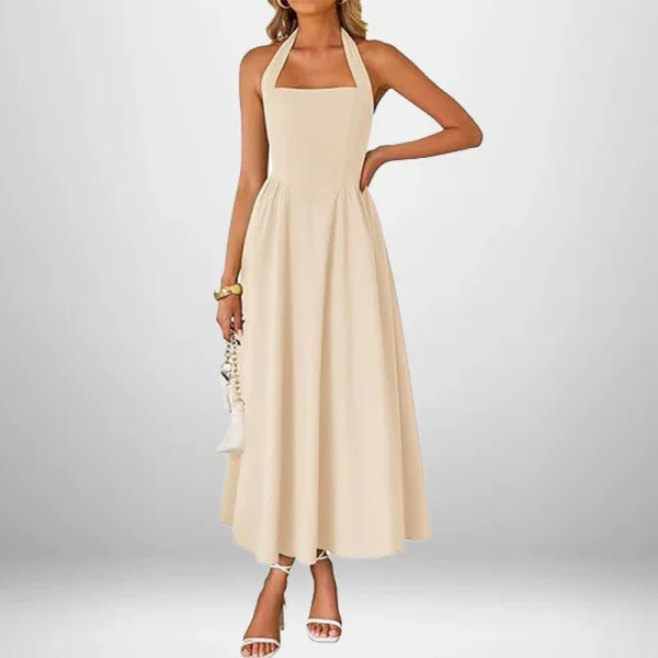 EVE Plus Size Solid Color Halterneck Maxi Dress GHHE-29325