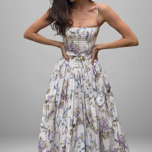EVE Plus Size Floral Print Square Neck Strap Maxi Dress GHHE-29485