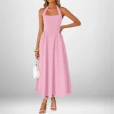EVE Plus Size Solid Color Halterneck Maxi Dress GHHE-29325