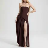 EVE Plus Size Solid Color Split Tube Top Maxi Dress GHHE-29653