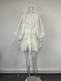 EVE Plus Size Solid Color Ruffles Lantern Sleeve Mini Dress GHHE-29523