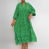 EVE Plus Size Print V Neck Loose Maxi Dress GHHE-29219