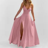 EVE Plus Size Deep V Neck Split Maxi Dress GHHE-29249
