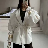 EVE Plus Size Tie Up Loose V Neck Coats GHHE-29782