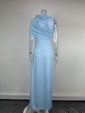 EVE Plus Size Solid Color Ruched Maxi Dress GHHE-29496