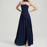 EVE Plus Size Solid Color Split Tube Top Maxi Dress GHHE-29653