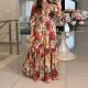 EVE Plus Size Print 3/4 Sleeve Tie Up Maxi Dress GHHE-28782