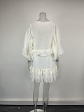 EVE Plus Size Solid Color Ruffles Lantern Sleeve Mini Dress GHHE-29523