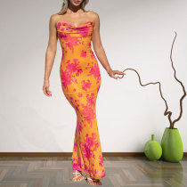 EVE Plus Size Sexy Print Slim Sling Maxi Dress GHHE-28023