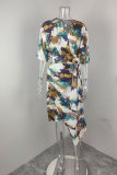 EVE Plus Size Print Tie Up V Neck Long Dress GHHE-28747