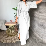 EVE Plus Size Solid Color 3/4 Sleeve Maxi Dress GHHE-8849
