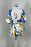 EVE Plus Size Print Lapel Shirt Dress GHHE-29124