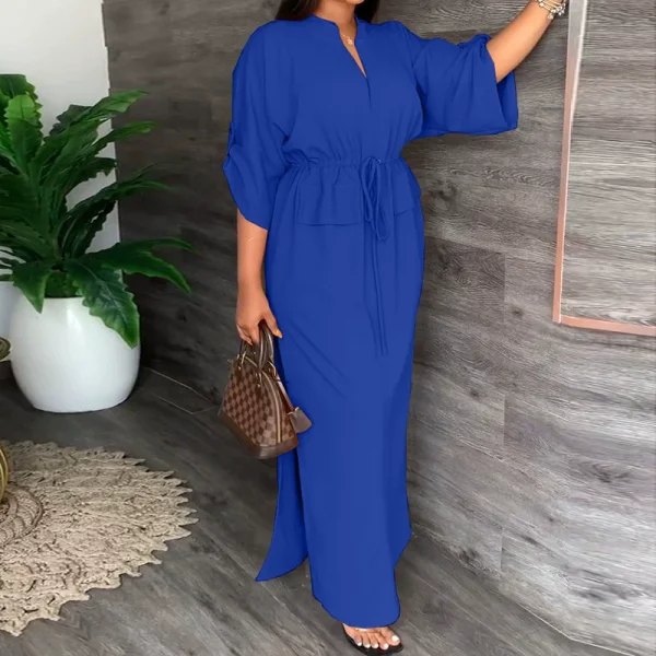 EVE Plus Size Solid Color 3/4 Sleeve Maxi Dress GHHE-8849