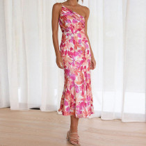 EVE Plus Size Slash Neck Print Sling Fishtail Dress GHHE-23172