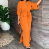 EVE Plus Size Solid Color 3/4 Sleeve Maxi Dress GHHE-8849