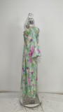 EVE One-Shoulder Tie-Dye Print Strapless Dress+Shawl 2 Piece Set GHHE-28431