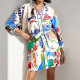 EVE Plus Size Print Lapel Shirt Dress GHHE-29124