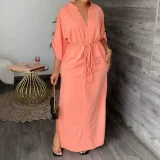 EVE Plus Size Solid Color 3/4 Sleeve Maxi Dress GHHE-8849