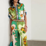 EVE Plus Size Color-Block Print Top And Wide-Leg Pants Two-Piece Set GHHE-28065