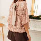 EVE Fashion Sequin Half Sleeve Back Tie Up Shirt GOLB-SU4268