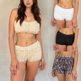 EVE Ruffles Wave Solid-Color Shorts GOLB-SU3943