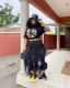 EVE Plus Size Print Short Sleeve T Shirt Drawstring Skirt 2 Piece Set QYXZ-9171