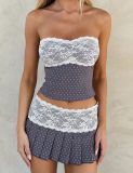 EVE Lace Patchwork Wrap Chest Top Two Piece Skirts Set GOLB-SU4248