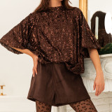 EVE Fashion Sequin Half Sleeve Back Tie Up Shirt GOLB-SU4268