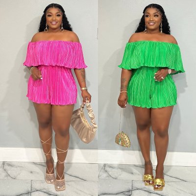 EVE Off Shoulder Press Pleated Romper YNSF-1895