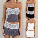 EVE Lace Patchwork Wrap Chest Top Two Piece Skirts Set GOLB-SU4248