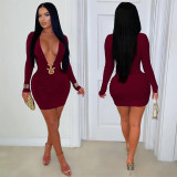 EVE Deep V Neck Long Sleeve Bodycon Dress GZIY-6372
