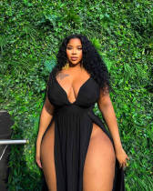 EVE Plus Size Sleeveless V Neck Split Maxi Dress QYXZ-9120