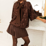 EVE Fashion Sequin Half Sleeve Back Tie Up Shirt GOLB-SU4268