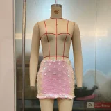 EVE Pink Floral Sequin Mini Skirt GOLB-SU4260