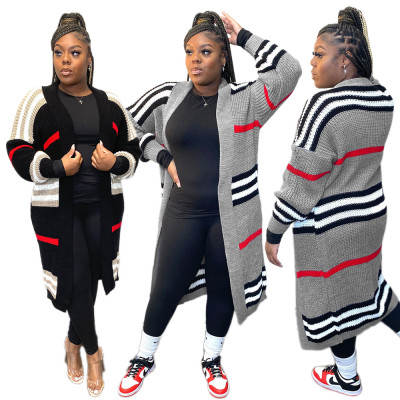 EVE Plus Size Stripe Knits Long Coats QYXZ-9100