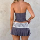 EVE Lace Patchwork Wrap Chest Top Two Piece Skirts Set GOLB-SU4248