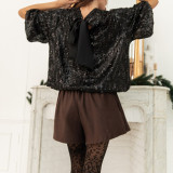 EVE Fashion Sequin Half Sleeve Back Tie Up Shirt GOLB-SU4268
