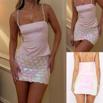 EVE Pink Floral Sequin Mini Skirt GOLB-SU4260