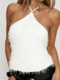 EVE Fur Sequin Halterneck Sleeveless Tank Tops GOLB-SU4256